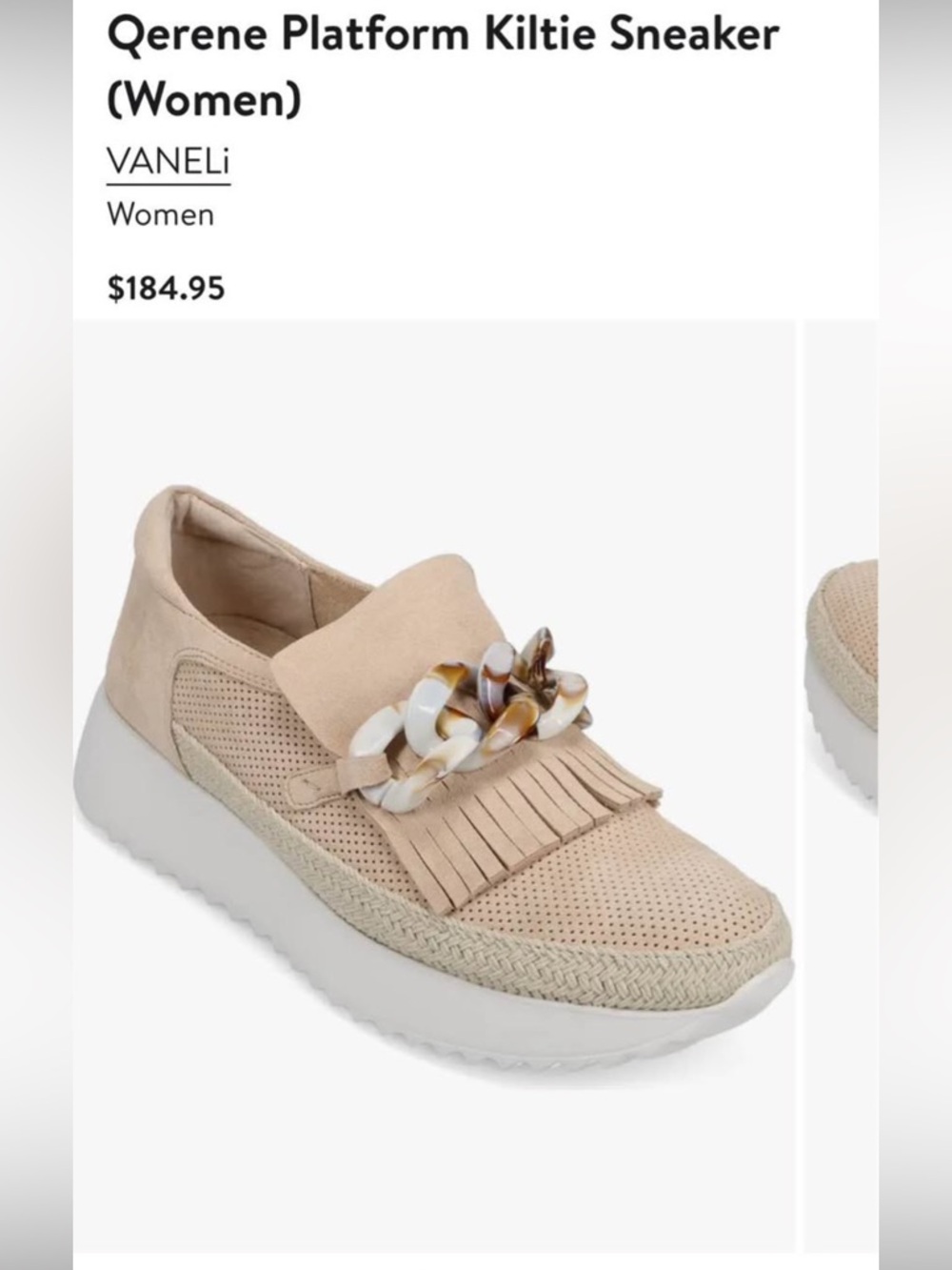 Vaneli Beige Kiltie Slip-On Sneaker with Chain Accent